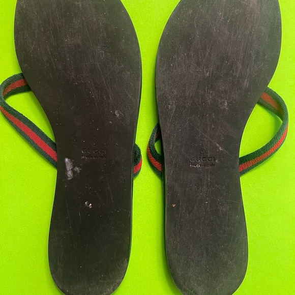 GUCCI Size 40 leather red/green web strap thong flip flop sandals AUTHENTIC! - Picture 2 of 10